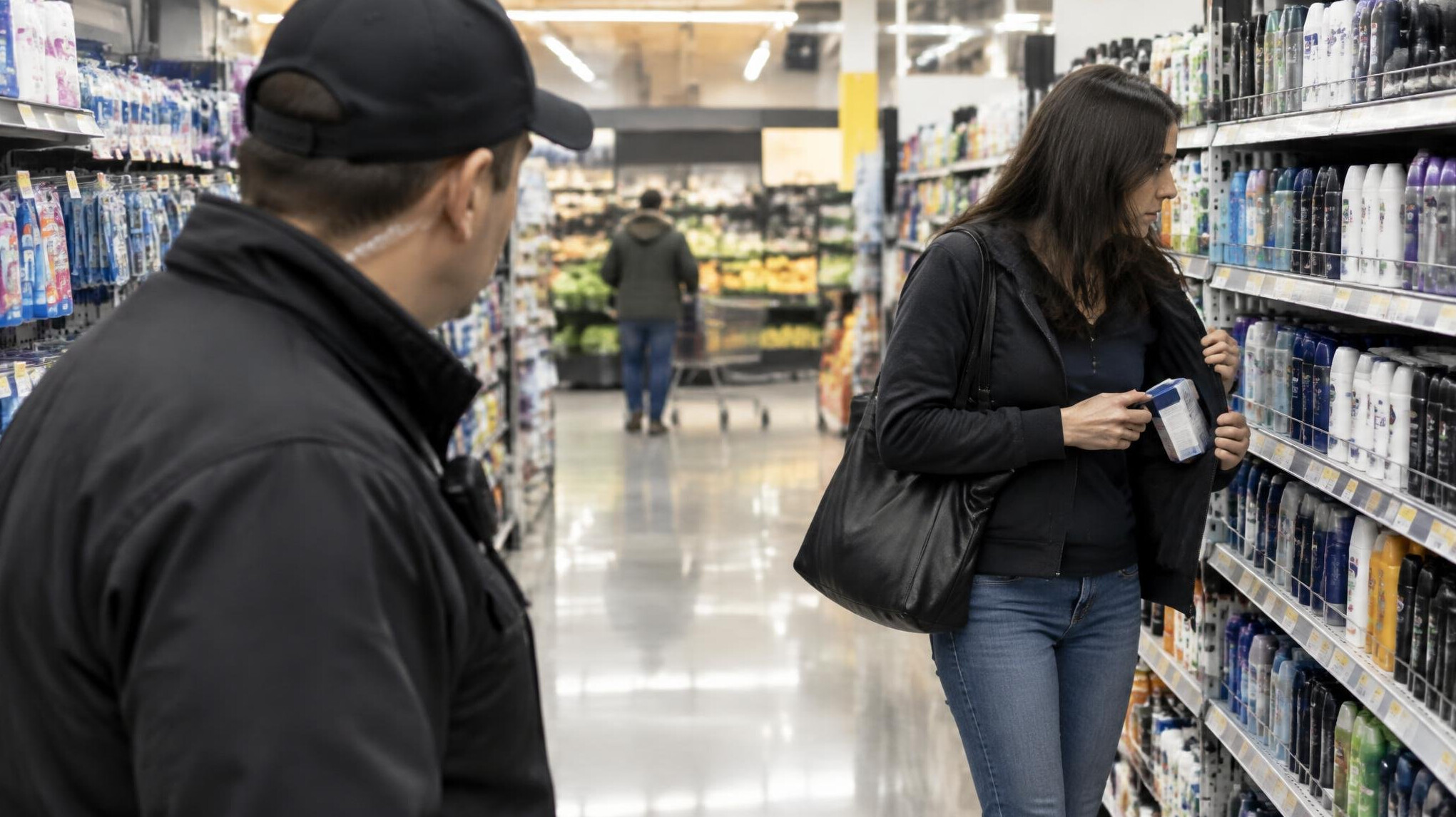 store detective monitoring aisle